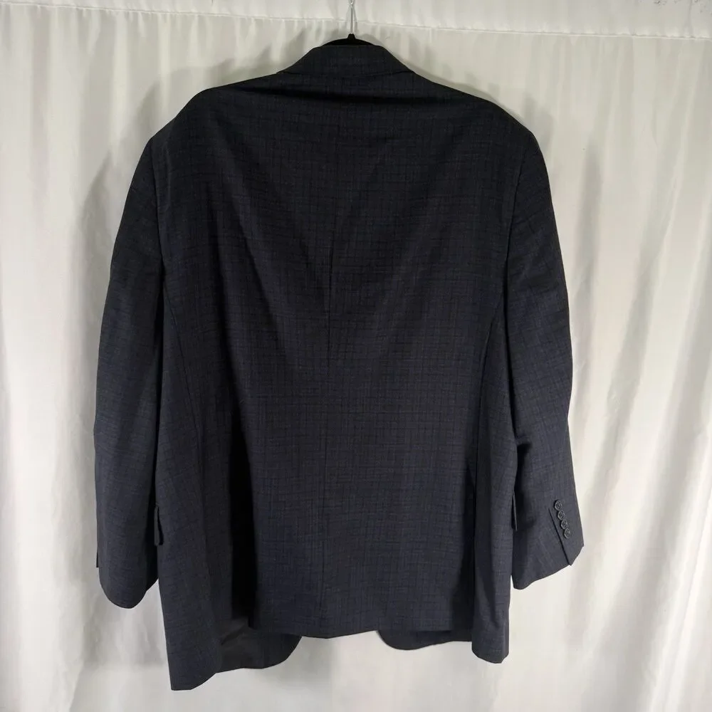 Jos A Bank Silk Wool Blazer Men's 44R Blue Plaid 2 Button Front Tailored Fit